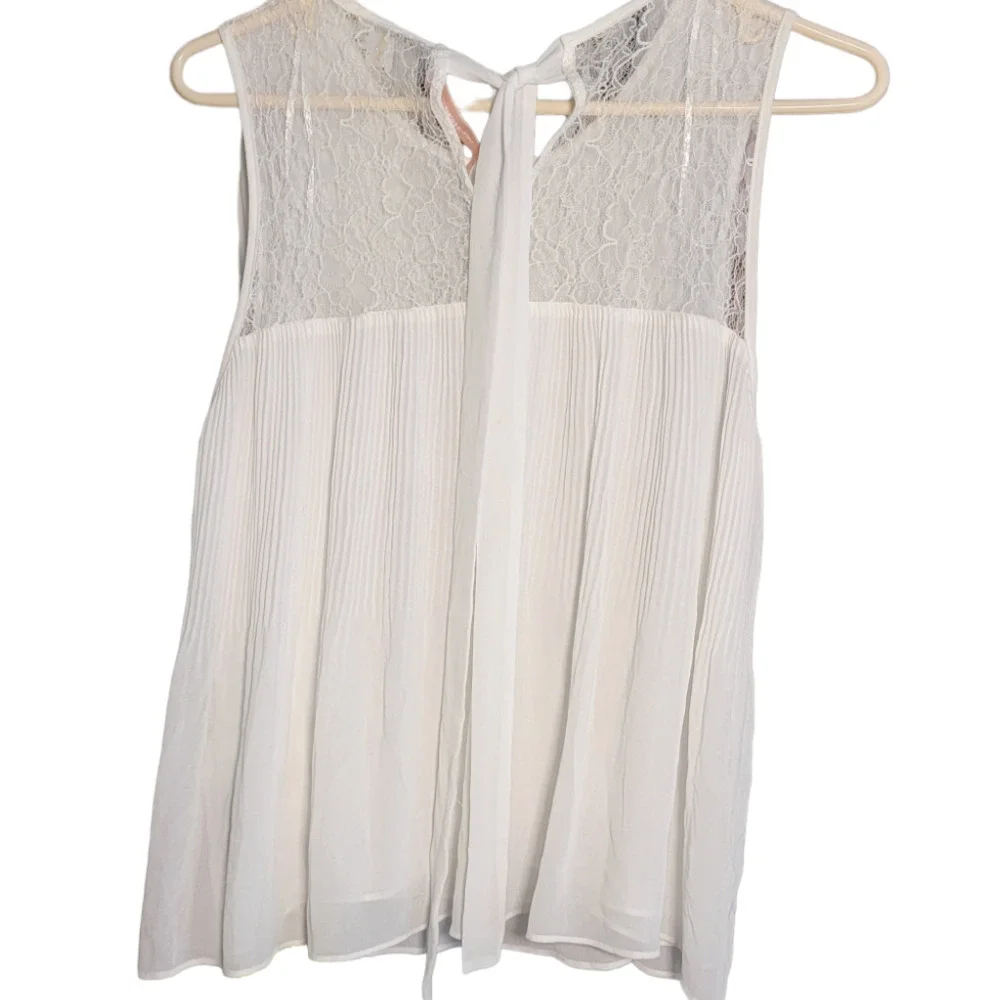 ZARA White Sleeveless Chiffon and Lace Women's Flare Top Size Small - Picture 2 of 7
